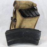 Five WW2 German machine gun magazines, possibly for a 8mm Czech built ZB37 gun; in canvas pouch.