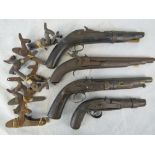 Four antique percussion cap pistols and a quantity of mechanisms. a/f.