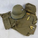 A reproduction German tropic hat and pouches (three items).