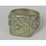 A good quality reproduction WW2 Nazi German Adolf Hitler ring in white metal.