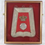 An early 19th century Northamptonshire Regiment officers sabretache featuring a crown over a silver