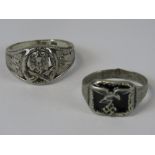 Two WW2 Nazi German rings: an enamelled Luftwaffe ring stamped "800" in two places and a SS ground