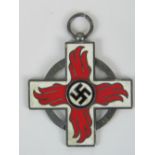 A Nazi Fire Brigade medal with white and red enamel; no markings verso; 4.5cm long.