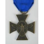 A Nazi German Police medal with blue ribbon; with "Für treue dienste in der Polizei" verso; 4.