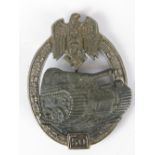 A WW2 Nazi German 50 Panzer Assault style badge; no markings verso; 5.