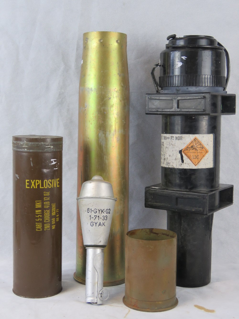 Four British shells and a Hungarian GYAK grenade.