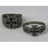 A WW2 Nazi German Iron Cross enamel ring together with another stamped "Veljenset Sundsvist";