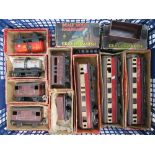 A collection of nine TTR model railway wagons and carriages and two Graham Farish plank wagons with