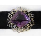 A vintage amethyst and diamond choker, large faceted amethyst approx 2.