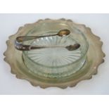 A silver and cut glass pin tray, Birmingham 1946 E J Houlston,