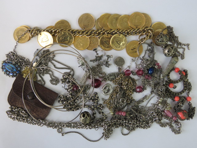 Vintage costume, white metal and silver jewellery including; bracelet stamped 925,