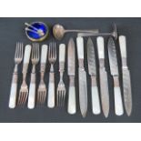 A set mother of pearl handled dessert knives and forks (six settings),