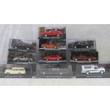 Ten G.E.Fabbri 007 James Bond, boxed motor vehicles, each within its own scenic diorama.