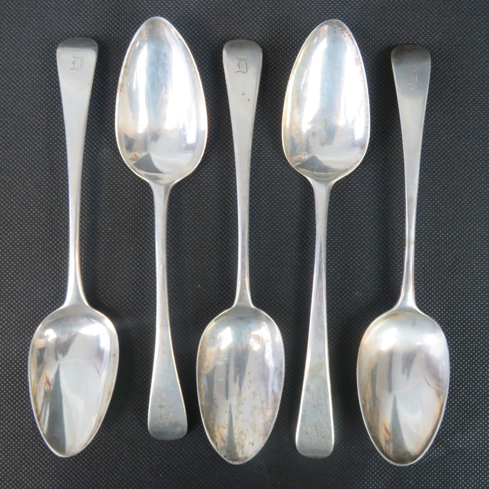 Five HM silver Victorian and Georgian serving spoons, 9.2ozt.