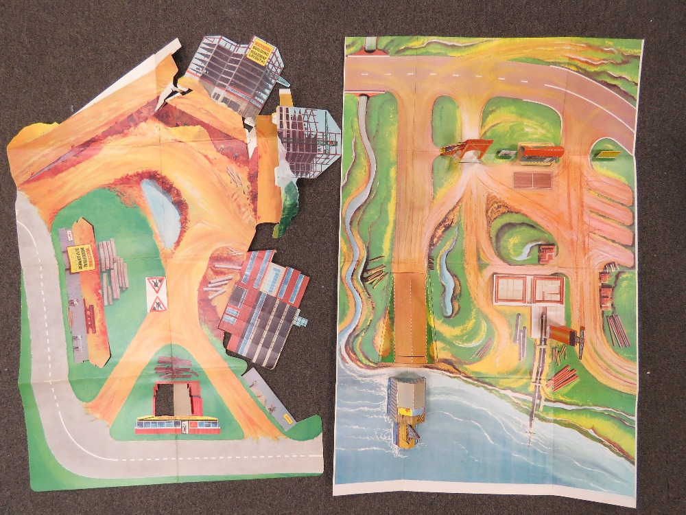 A rare pair of cardboard Matchbox roadway 3-D lay-outs being a construction site and an aerodrome