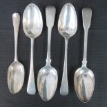 Five HM silver Victorian and Georgian serving spoons, 9.8ozt.