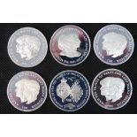 Six .925 silver coins commemorating the marriage of HRH Prince of Wales, 28.28g each, 169.68g total.