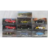 Ten G.E.Fabbri 007 James Bond, boxed motor vehicles, each within its own scenic diorama.