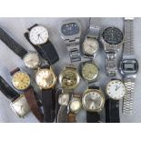 A collection of various ladies and gentlemen's wristwatches and watch heads including Timex; a/f.