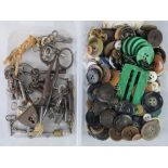 A quantity of assorted vintage buttons together with a Flora Macdonald size 4 needle pack,