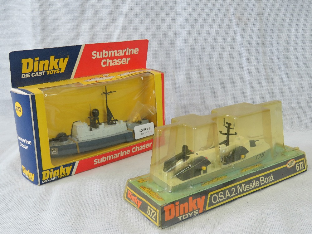 A Dinky submarine chaser boat No673, within original box. Together with a Dinky O.S.A.