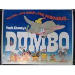 A 1973 original Dumbo Disney film poster signed in pen by Chief Animator Ward Kimball, unframed,