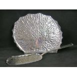 A vintage silver plated crumb scoop and matching tray, made by Hukin and Heath,