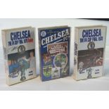 Three Chelsea Football Club VHS cassettes signed by Peter Osgood and Ron Harris, "FA Cup 19702,