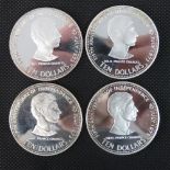 Four 1978 $10 Silver Proof coins commemorating the Commonwealth of the Bahamas and each weighing 45.