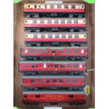 Seven Hornby Dublo carriages without boxes; including a Royal Mail carriage.