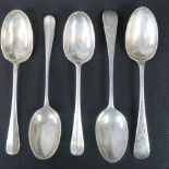 Five HM silver tablespoons, 8.89ozt.