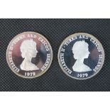 Two 1979 Turks & Caicos 10 Crown Silver Proof coins each 29.88g, total weight 59.76g.