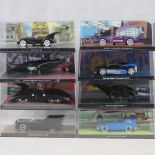 Eight Detective Comics Batman related vehicles, each within plastic diorama presentation box.