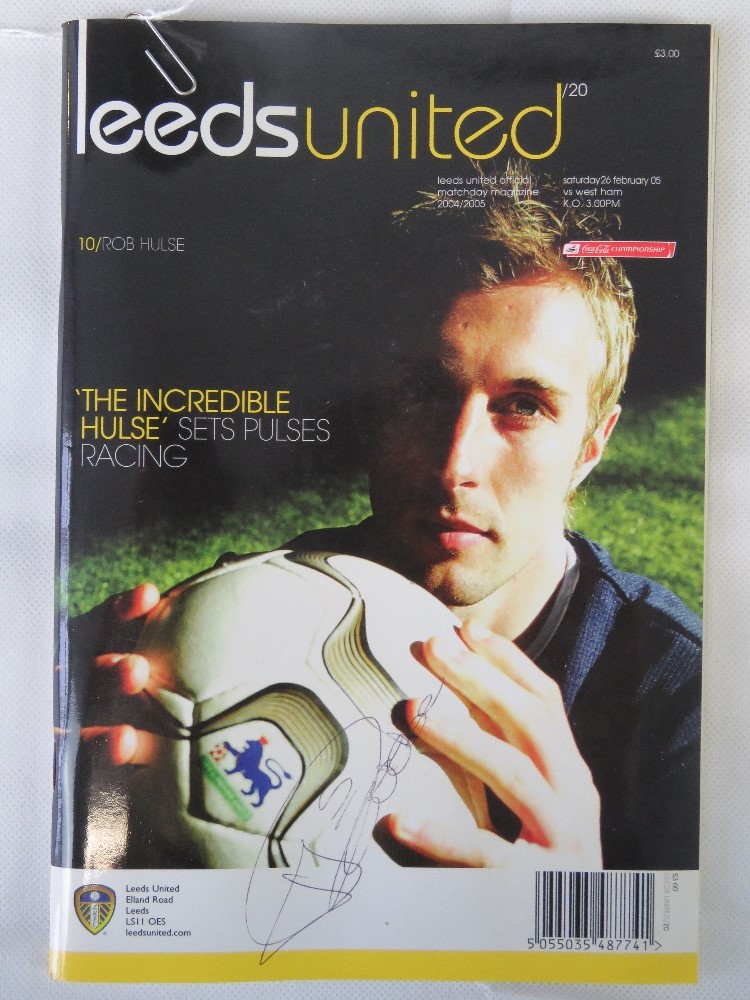 A Leeds United Versus West Ham football programme, signed by Lucas Radebe, from 2004/5 season.