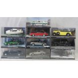 Ten G.E.Fabbri 007 James Bond, boxed motor vehicles, each within its own scenic diorama.