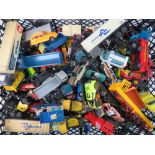 A quantity of well played with of die-cast metal and molded plastic model toy cars;