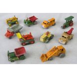 Eight vintage Lesney die-cast models of construction site and road work vehicles together with a