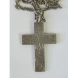 A heavy HM silver cross, 5.2 x 3.1cm, on Sterling silver chain, 60cm in length, 22.