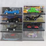 Eight Detective Comics Batman related vehicles, each within plastic diorama presentation box.