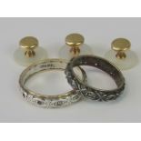 Two 9ct gold and silver eternity rings, each set with white stones,