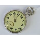 An Air Ministry pocket watch, Swiss made, white dial with black Arabic numerals,