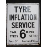 An original vintage tin-plate enamelled sign 'Tyre Inflation Service' measuring 38cm x 30.