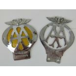 Two chromium AA grill badges Nos 10829D & 8A99989 respectively.