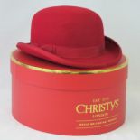 Christy's of London; a vintage handmade 100% wool red bowler hat, complete within original hat box.