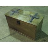 A kidded gothic-revival chest with blacksmith made applied ironwork, 91cm wide.