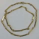 A 9ct yellow gold bar and chain necklace, hallmarked 375, 30.78g.