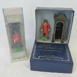 A Britains Sentry box and Beefeater also a Britains guard and sentry box;