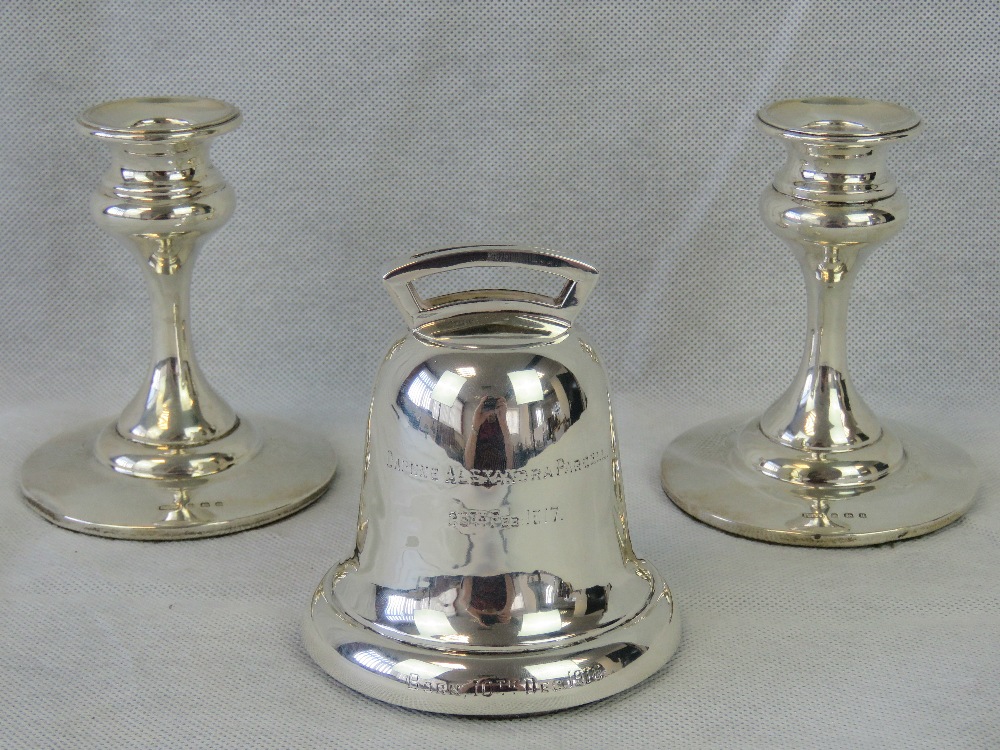 A pair of HM silver short candlesticks, Birmingham 1932 - P.