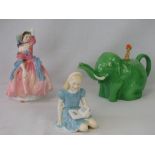 Two Royal Doulton Figurines “Alice” (12cm high) and “May Time” (19cm high) together with a novelty