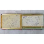 A vintage autograph book containing cuttings and signatures of mid-20th century celebrities